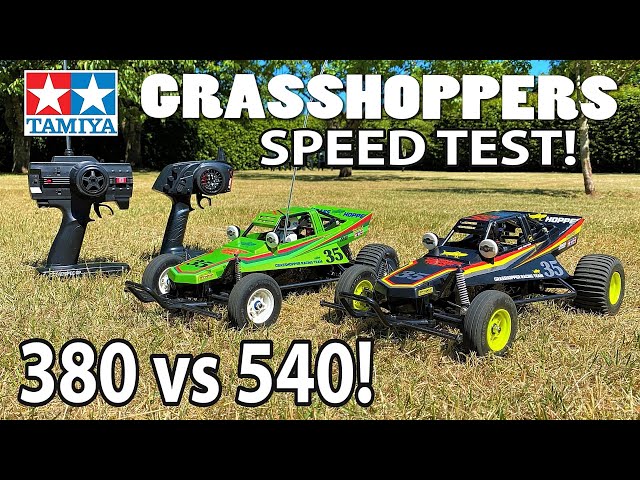 Tamiya Grasshopper Ltd. Editions SPEED TEST! 380 vs 540 Motor - NiMH vs LiPo - Green vs Black!