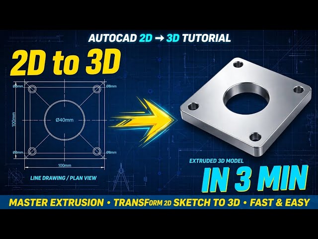 AutoCAD 2D Drawing to 3D  | Step-by-Step Complete Tutorial | |mechanical engineering cad drawing✅