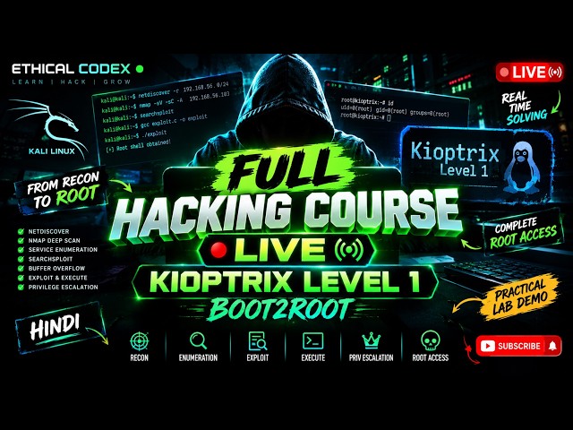 Full Hacking Course LIVE 🔴 Kioptrix Level 1 Boot2Root | Complete Machine Rooting in Hindi | Lab