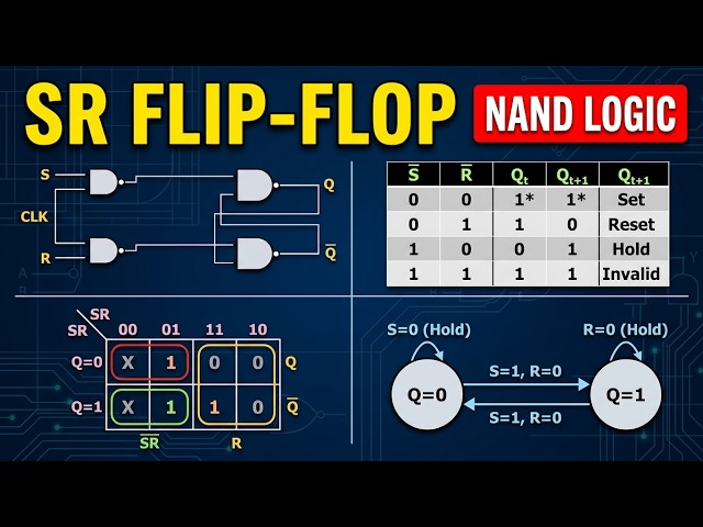NAND-Based SR Flip-Flop Explained | Circuit, Tables, K-Map & State Diagram
