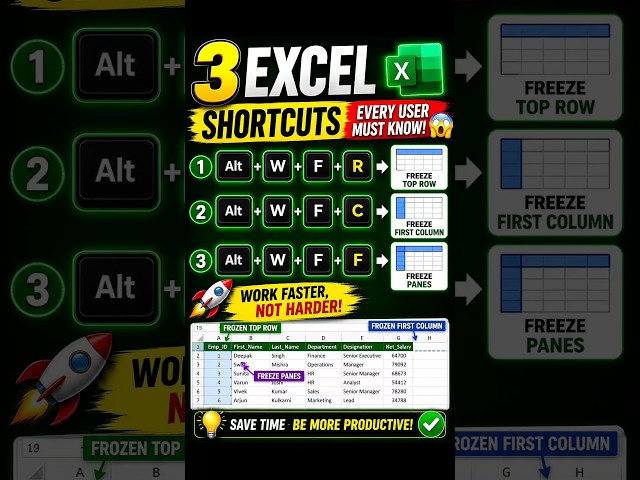 3 Excel Freeze Pane Shortcuts Every User Must Know 🤯
