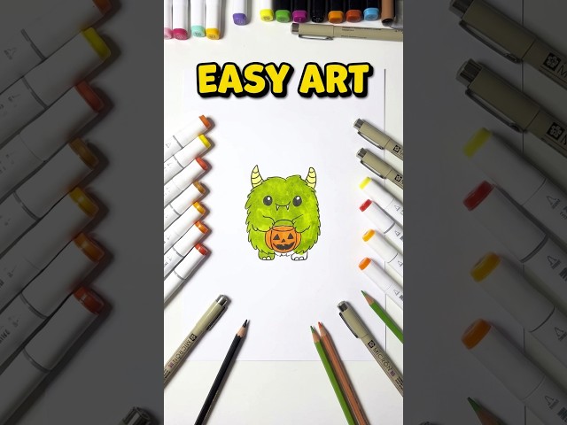 👾 Follow Along Cute Monster Guide ✍🎥 Halloween Art ✅💚 #shorts #drawing #RavlykArt