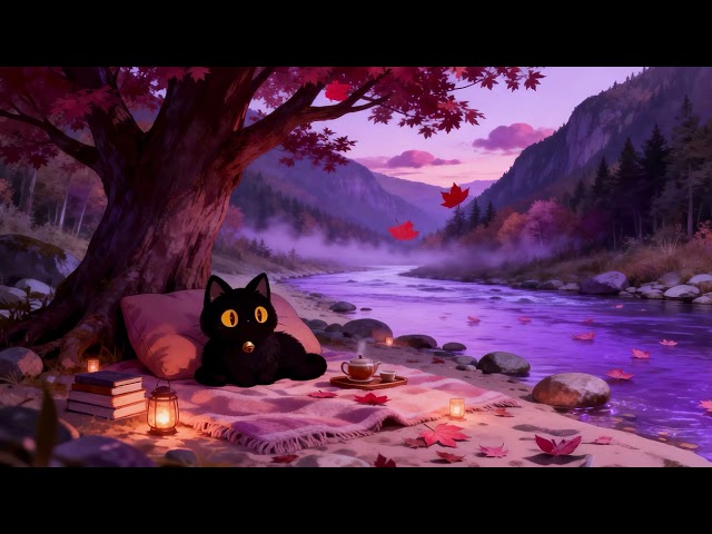 Cozy Autumn Riverside 🍂 Lofi Cat | Relaxing Lofi Music [River View & Peaceful Nature Sounds]