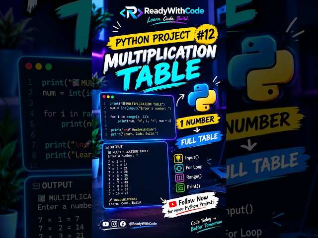 How to Create a Multiplication Table Using Python 🐍 | Python Project #12 #learnpython #coding