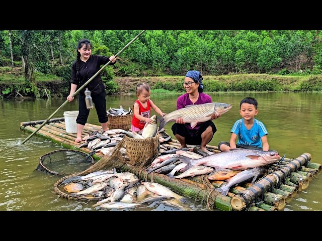 Fishing for giants in the wild with a single mother on a traditional bamboo boat.