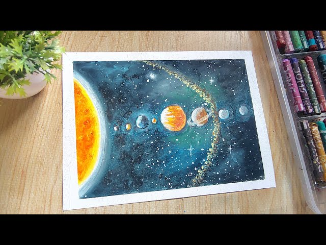 ✨ draw an easy space planet with oil pastel colour step by step #art #drawing #video # pratibha art 