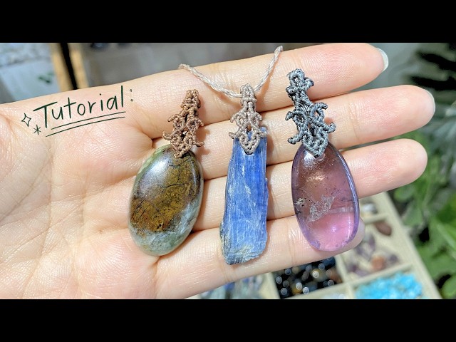 Aesthetic macrame crystal pendant with hole | macrame necklace tutorial