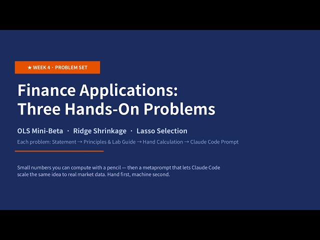 Financial Machine Learning Week 4 Problem Set — OLS Mini-Beta, Ridge Shrinkage, Lasso Selection