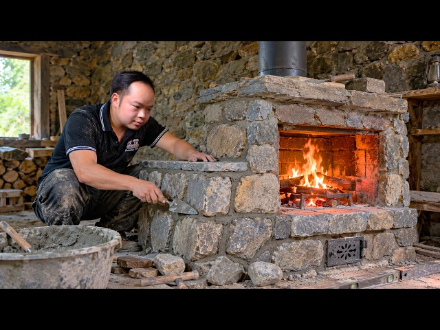 Primitive Cabin Build: Stone Fireplace and Chimney for Cold Winter Survival