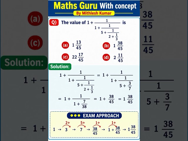 🔥 2 सेकेंड वाली सुपर शॉर्ट ट्रिक | Fraction का सबसे आसान सवाल | Maths Guru With Concept