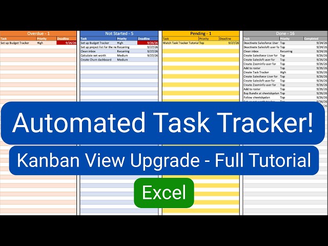 Kanban View Upgrade Tutorial for your Customizable Automated Task Tracker in Excel!