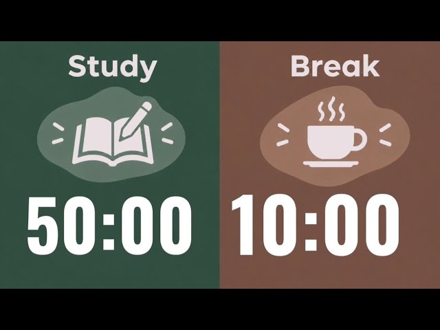 Deep Focus 🧠 for ADHD | 1 Hour 🍀 50/10 Pomodoro Timer + Soothing Brown Noise 🎧