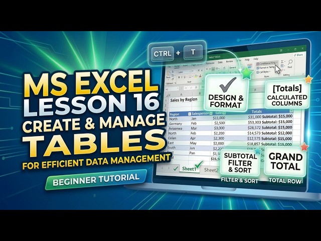 Microsoft Excel Lesson 16: Create and Manage Tables | Basic to Advance Level Course