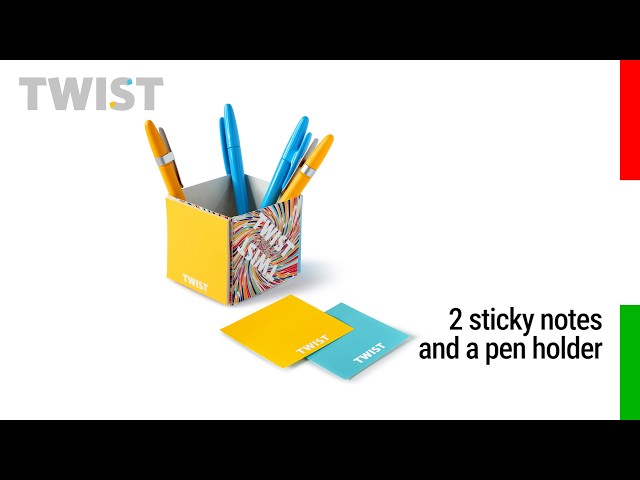 Twist: Cardboard pen holder with 2 sticky notes - Manufacturer Proramillenote - Made in Italy