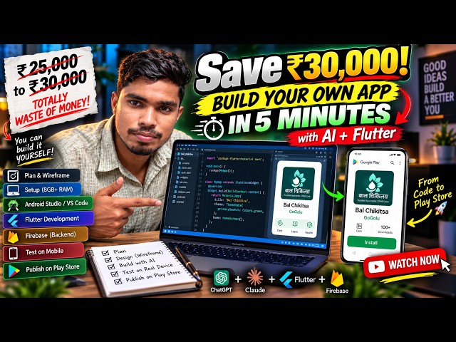 Save ₹30,000! Build Your Own App in 5 Minutes with AI + Flutter 🚀