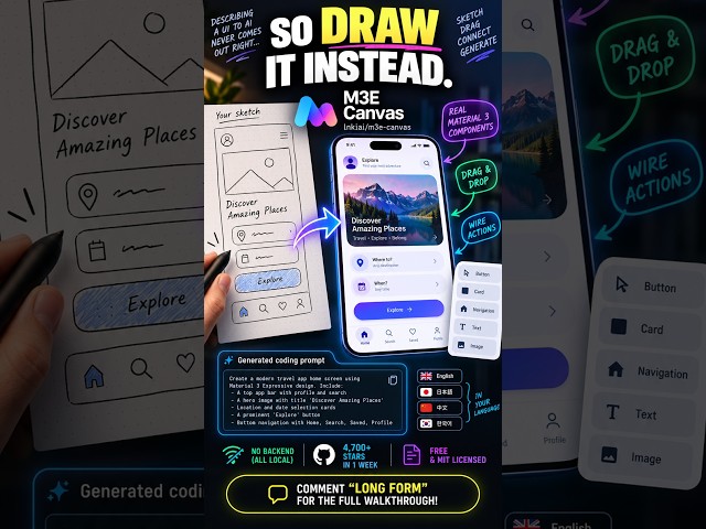 Draw your UI, get the AI coding prompt — M3E Canvas (free, open source)