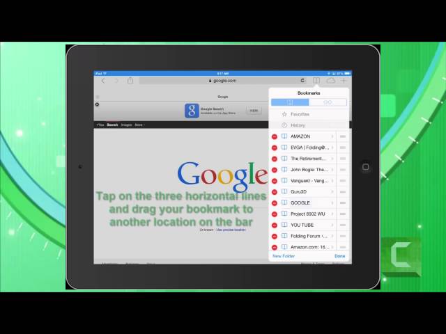 Beginning computer iPad lessons- How to arrange your internet bookmarks on your iPad