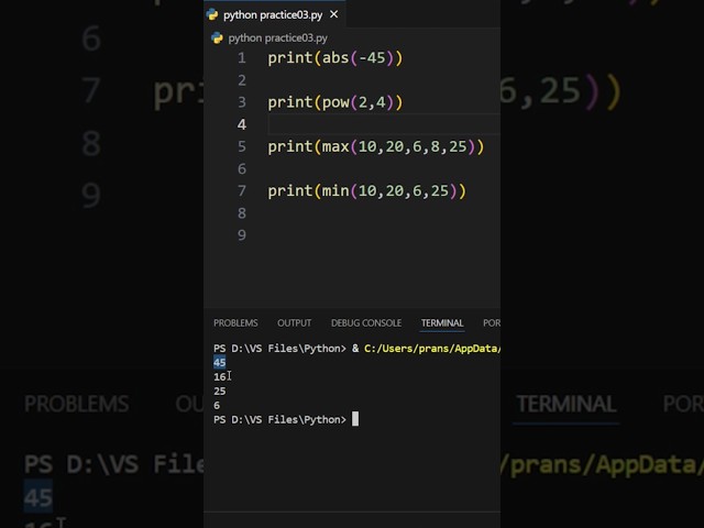 Python Built-in Math Functions 🐍 . . #ytshorts #shorts