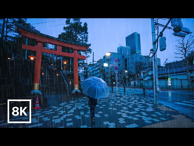 Rainy Dawn Walk in Tokyo Shrines 🌧️ / 8K 60fps HDR / Relaxing Piano & Rain Sounds