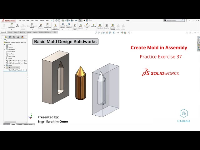 Basic Mold Design Solidworks | Create Mold in Assembly | Solidworks Practice Exercise 37 | CADable