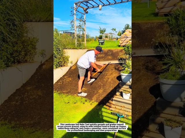 Landscape Soil Rake Tool Spreads Topsoil for Even Grading and Smoother Ground Coverage
