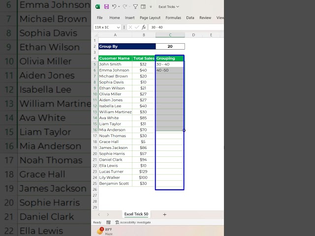 Excel Trick 50 - Master Dynamic Range Grouping in Excel #exceltricks #shortsviral  #excelsolutions
