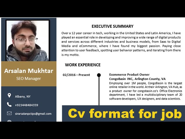Cv format for job