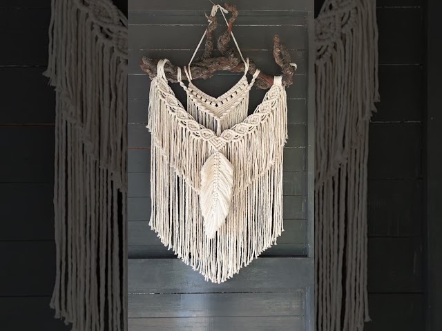 Custom macrame wall hanging made on a grapevine 🍇🌿 #macrame #diy #boho #decor #craft #wallhanging