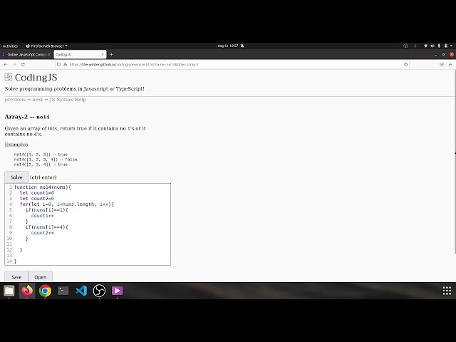 Javascript Codingjs (Codingbat) Array-2  no14 solution