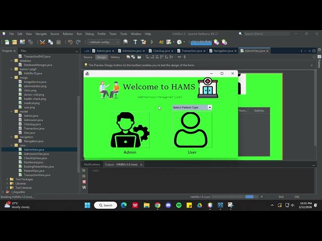 Health Admission Management System (HAMS) | Java Swing & MySQL | Work in Progress