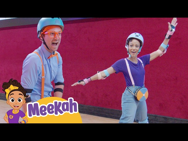 Blippi & Meekah Learn Roller Skating 🛼 Fun & Safety for Beginners at Moonlight Rollerway