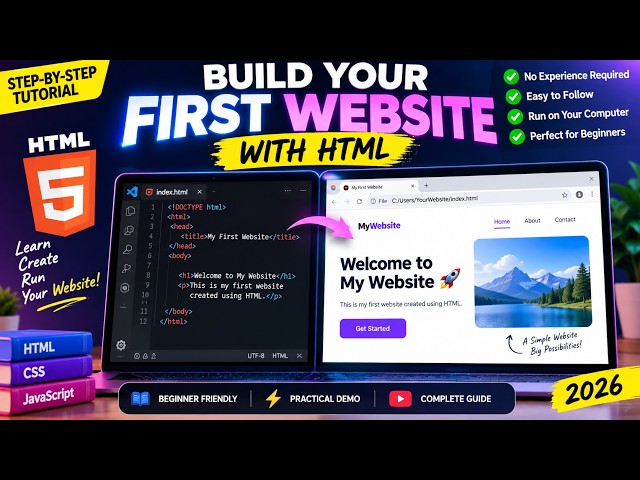 HTML Website for Beginners: Build & Run Your First Website | Step-by-Step Tutorial 2026