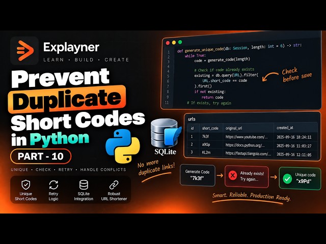 Prevent Duplicate Short Codes in Python | Part 10 | Build a URL Shortener | Explayner Videos
