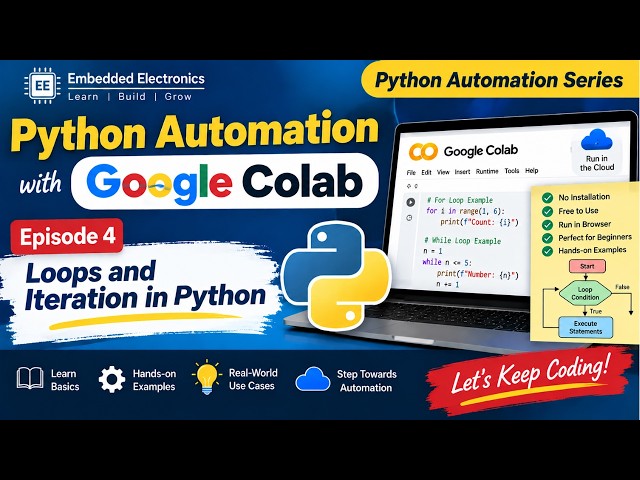 Python Automation with Google Colab | Episode 4: Loops and Iteration in Python | Embedded Systems