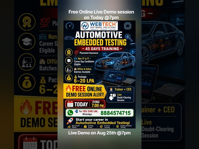 🔥 **FREE ONLINE LIVE DEMO TODAY(Aug 25th) @ 7pm!** 🔥 Need More Details??? 📞 8884574715 #embedded