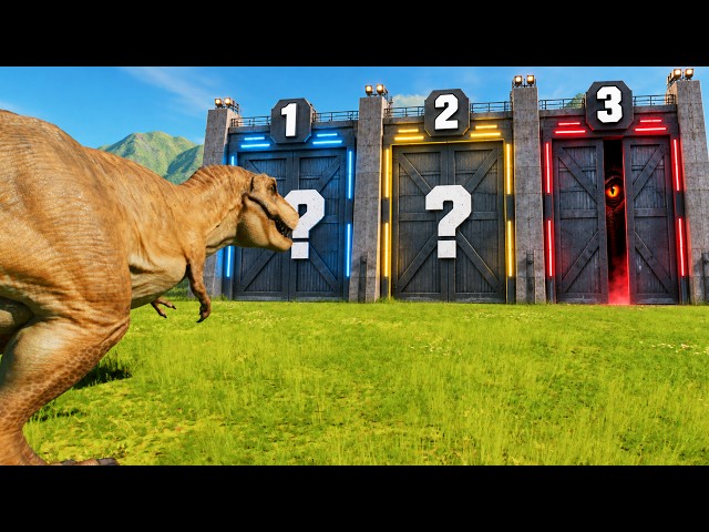 T-REX vs PICK A DOOR CHALLENGE in JURASSIC WORLD EVOLUTION 3