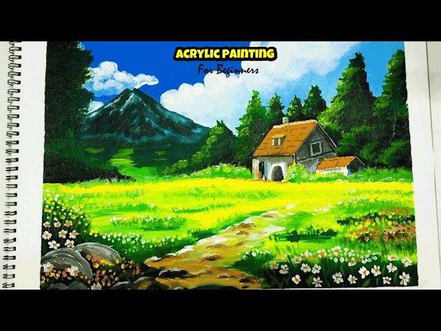 Beautiful landscape with house acrylic painting | Step-by-Step Tutorial