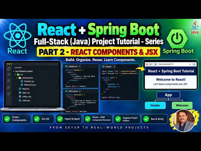 React + Spring Boot Full-Stack (Java) Project Tutorial - Series | PART 2 - React Components & JSX