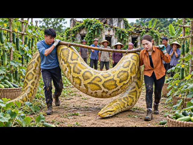 [TIMELAPSE] -- Catching Giant Python Attacks Cucumber Farm | Brave Hunters Carry Monster Snake Away