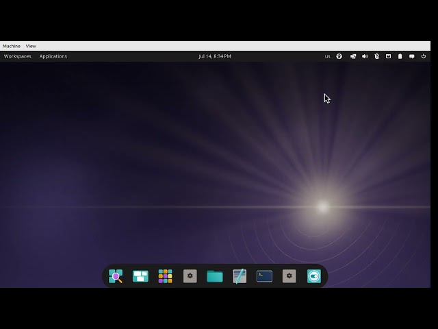 Svitlo GNU/Linux 0.4 first test in QEMU, COSMIC desktop built from source