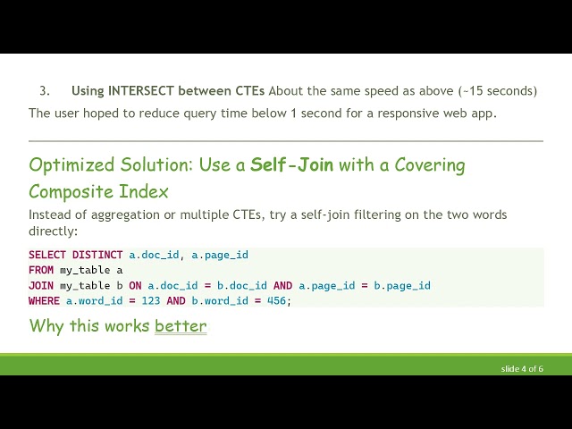 Optimizing SQL Queries for Finding Page Intersections by word_id in Huge PostgreSQL Tables