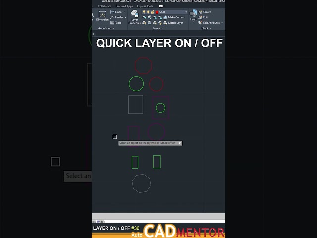 Layer On/Off #36  | AutoCAD tutorial for beginners | AutoCAD basics
