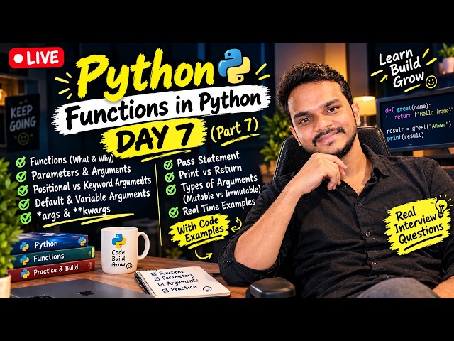Python  Functions  Day-7| Parameters, Arguments, Return vs Print | Python in Telugu