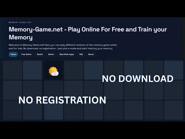 Memory Game Quick Challenge for Adults Memory-Games.net - Free Online Memory Game - No Registration