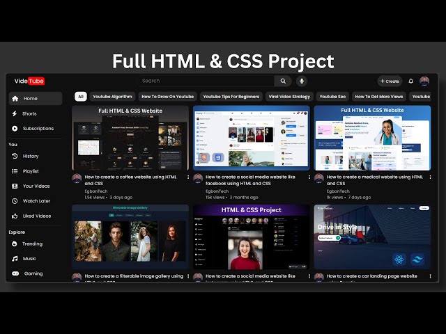 How to Create a Website Like YouTube using HTML & CSS From Scratch | Step-by-Step Tutorial