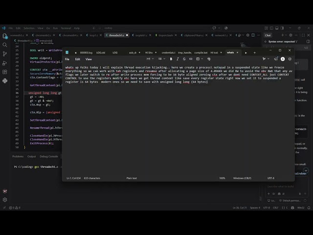 WIN32 API a guide on Thread execution Hijaacking part 1 (educational purposes)