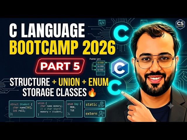 🚀 C Language Bootcamp Part 5 | Scope, Lifetime, Storage Classes, Structure, Union & Enum in C