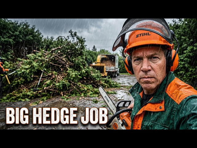 Crazy Cedar Hedge Removal On A Stormy Day!