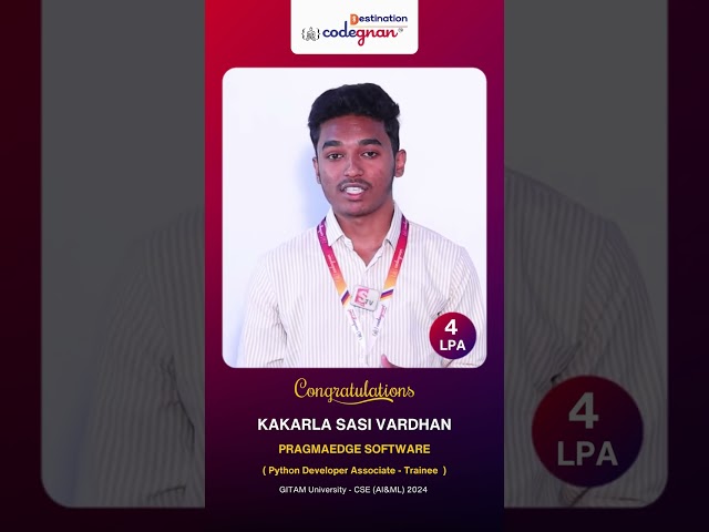 🎉 Success Story Alert! 🎓 | K Sasi Vardhan - 4 LPA 🎓