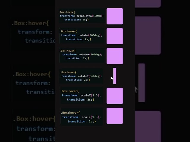 CSS Transform Properties Explained 🔥 | translateX, rotate, scale & More | CSS Hover Effects #shorts